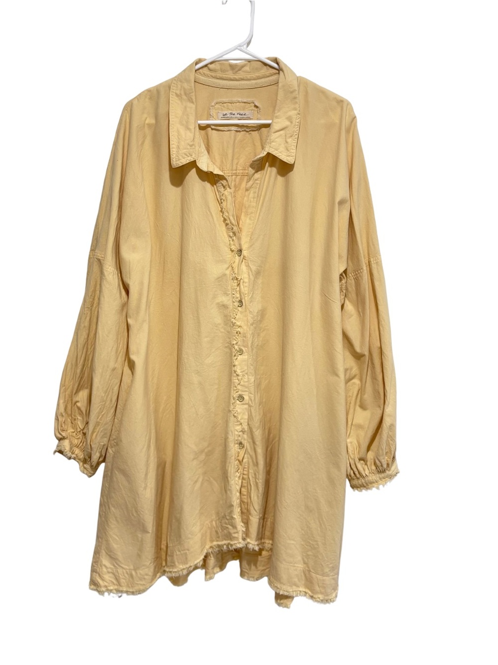 We The Free Button Front Tunic Top Yellow Collared Raw Hem Balloon Sleeve Sz XL